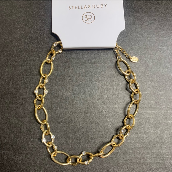 Stacked Link Necklace In Gold-crystal - Picture 2 of 11